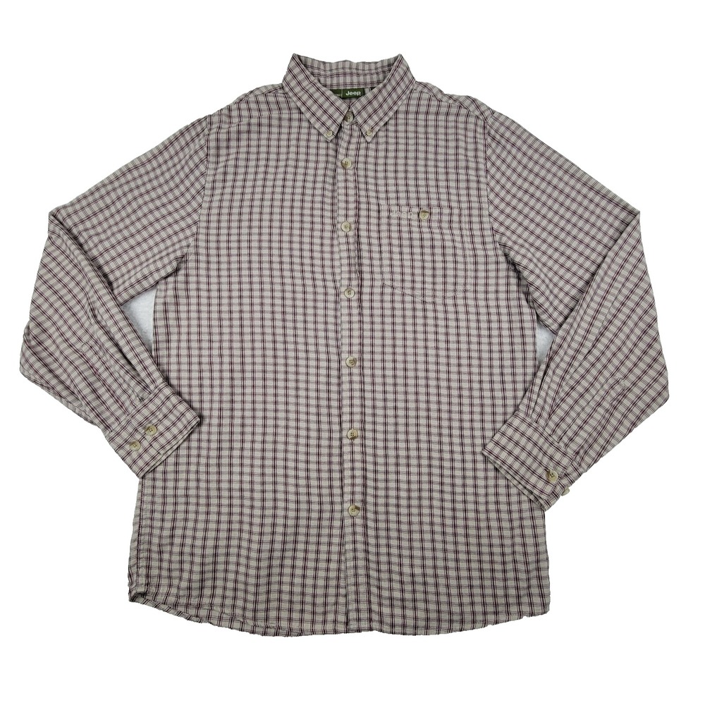 Jeep Brand Long Sleeve Button Down Shirt Mens Large L‎ Plaid 100% Cotton